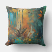 紅葉絵を描ティール(緑がかった色)錆金ゴールド抽象芸術 アウトドアクッション (正面)