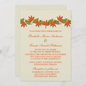 紅葉縁どの結婚式の招待、オレンジ/緑 招待状 (正面/裏面)