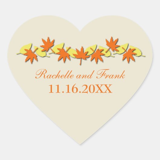 紅葉縁どス結婚ステッカーオレンジ黄色 ハートシール (正面)
