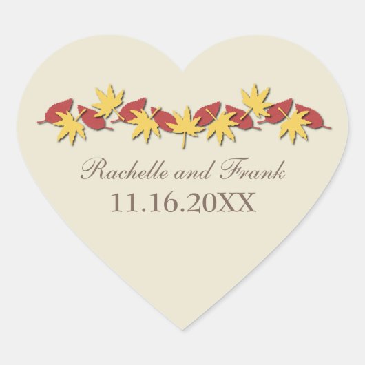 紅葉縁ど結婚式用シール、黄/赤 ハートシール (正面)