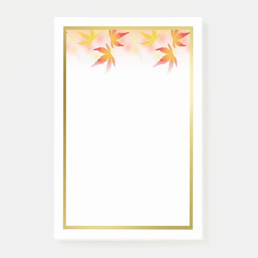 紅葉縁ど金ゴールド |秋季節のメモ帳 ポストイット (正面)