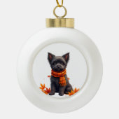 紅葉製のハート付きアフェンピンシェ セラミックボールオーナメント (正面)