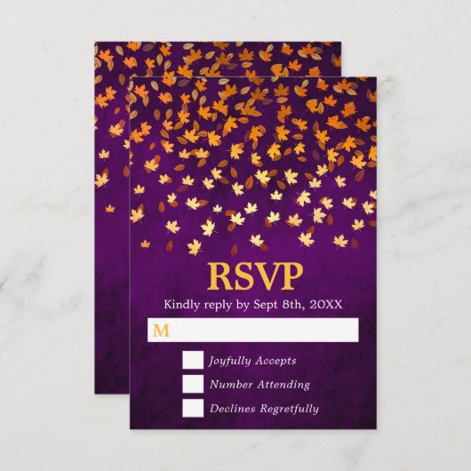 紅葉金ゴールドとパープルグランジ結婚ズ 出欠カード (正面/裏面)