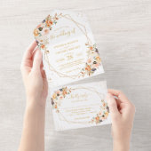 紅葉金ゴールドフローラジオメト結婚リ オールインワン招待状 (貼ってはがせる)