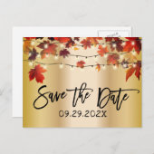 紅葉金ゴールド秋の結婚式日付の保存 案内ポストカード (正面/裏面)