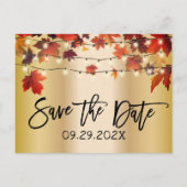 紅葉金ゴールド秋の結婚式日付の保存 案内ポストカード (正面)
