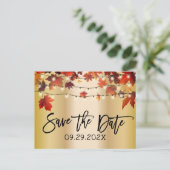 紅葉金ゴールド秋の結婚式日付の保存 案内ポストカード (スタンド正面)