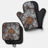 紅葉霜の降りたモノグラム 鍋つかみ&鍋敷きセット (正面/裏面)