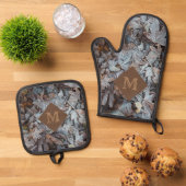 紅葉霜の降りたモノグラム 鍋つかみ&鍋敷きセット (トップダウン)