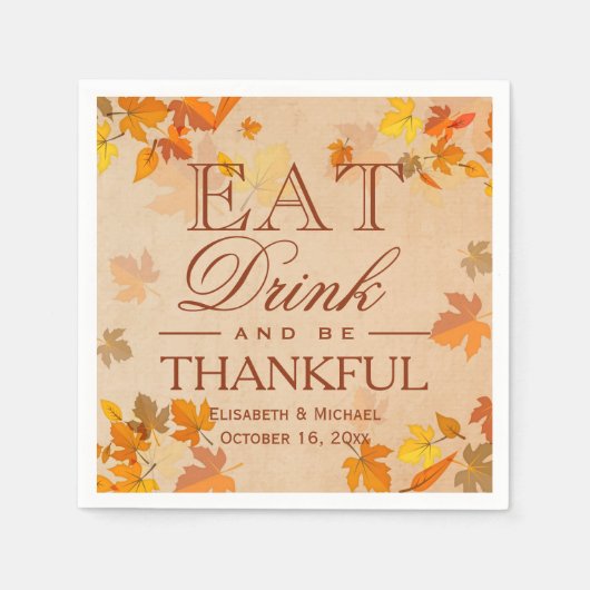 紅葉食べが酒を飲み感謝す結婚る スタンダードカクテルナプキン (正面)