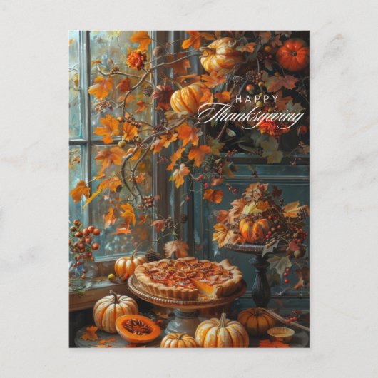 紅葉鮮やかパンプキンパイサンクスギビング シーズンポストカード (正面)
