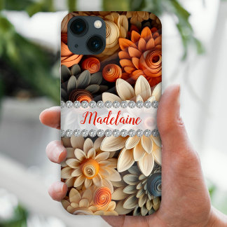 紅葉3D花、ダイヤモンドフレームカスタム iPhone 13ケース
