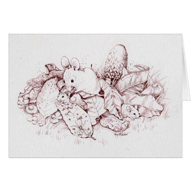 紅葉、きのこ、自然のマウス家族 (正面横)