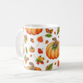 紅葉、どんぐり：水彩模様。 コーヒーマグカップ (正面左)