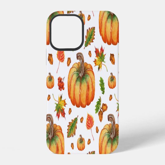 紅葉、どんぐり:水彩模様。 iPhoneケース (裏面)