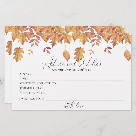紅葉-アドバイスとウィッシュブライダルシャワー 便箋 (正面/裏面)