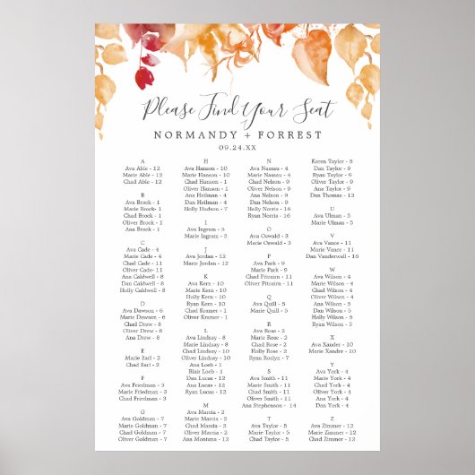 紅葉 |アルファベットの白い座席表 ポスター (正面)