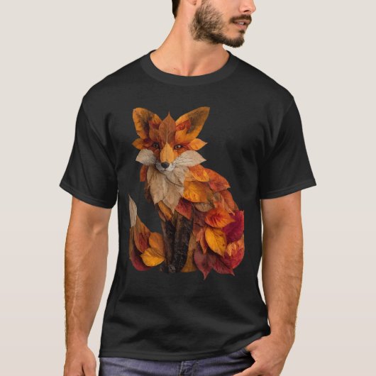 紅葉 アート かわいい 動物 芸術的 秋 アート Tシャツ (正面)