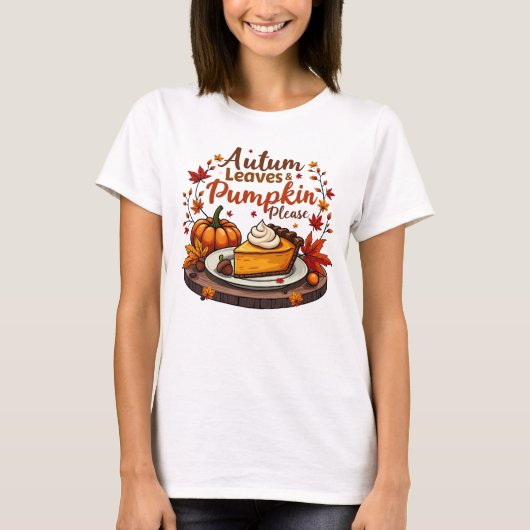 紅葉&カボチャお願い – 秋パイデザート Tシャツ (正面)