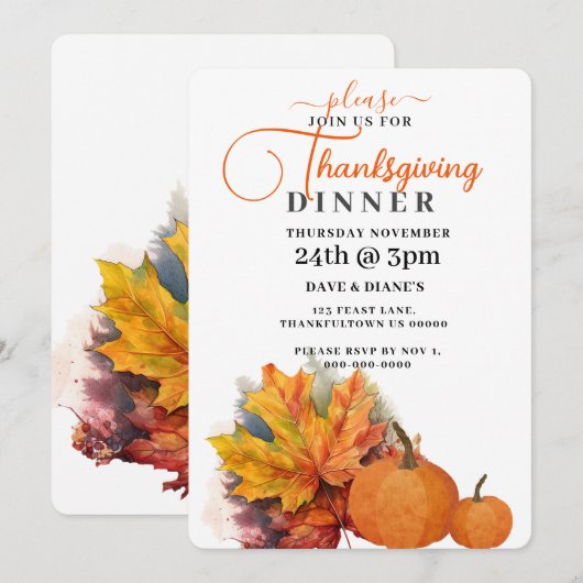 紅葉&カボチャ感謝祭 招待状 (正面/裏面)