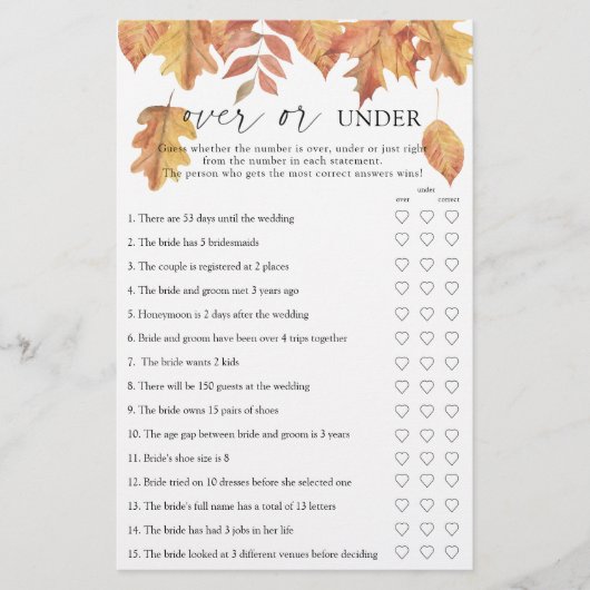 紅葉 – ゲームの上または下ブライダルシャワー (正面)