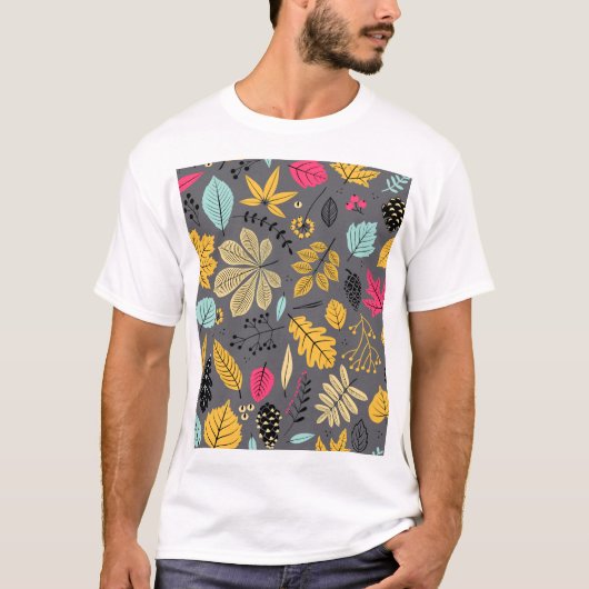 紅葉:シームレスなダークパターン Tシャツ (正面)