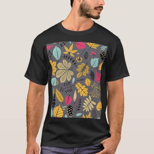 紅葉:シームレスなダークパターン Tシャツ (正面)