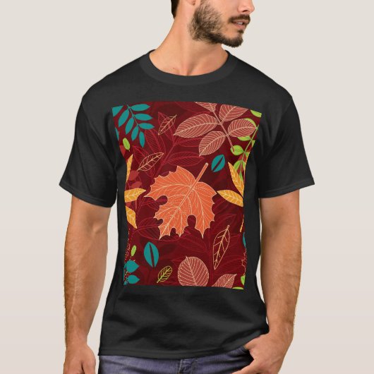 紅葉:シームレスな自然パターン Tシャツ (正面)