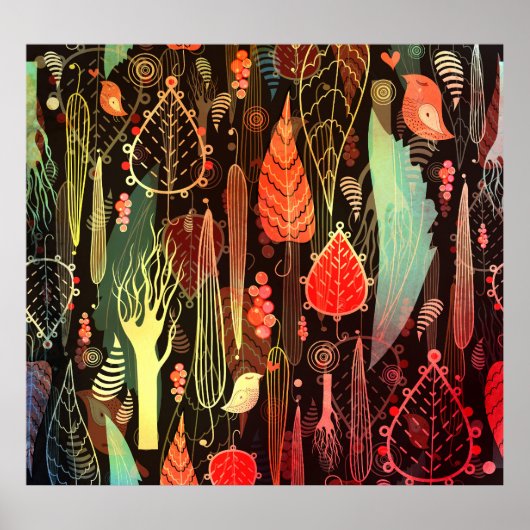 紅葉：ダークシームレスパターン。 ポスター (正面)