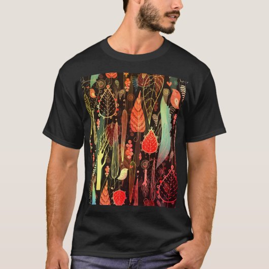紅葉：ダークシームレスパターン。 Tシャツ (正面)