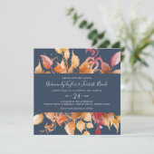 紅葉 |ネイビーカジュアルブルー結婚スクエア 招待状 (スタンド正面)