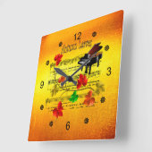 紅葉~ピアノ~シート音楽~素朴~ スクエア壁時計 (傾斜)