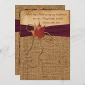 紅葉、フェイクなバーラップの結婚式の招待2 -ワイン 招待状 (正面/裏面)