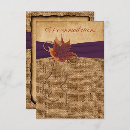 紅葉、フェイクBurlapのエンク結婚ロージャカード エンクロージャーカード (正面/裏面)