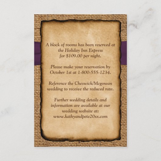 紅葉、フェイクBurlapのエンク結婚ロージャカード エンクロージャーカード (裏面)