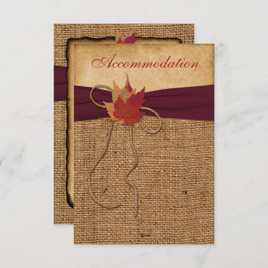 紅葉、フェイクBurlapエンクロージャカード – ワイン エンクロージャーカード (正面/裏面)