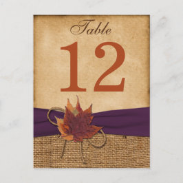 紅葉、フェイクBurlapテーブル番号ポストカード ポストカード