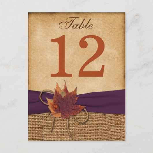 紅葉、フェイクBurlapテーブル番号ポストカード ポストカード (正面)