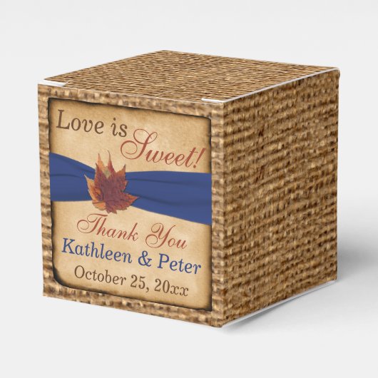 紅葉、フェイクBurlap Favor Box – 青 フェイバーボックス (正面サイド)