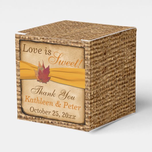 紅葉、フェイクBurlap Favor Box – 黄色金ゴールド フェイバーボックス (正面サイド)