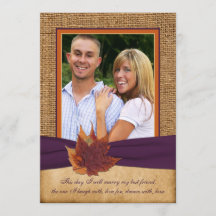 紅葉、フェイクBurlap PHOTOウェディング招待状