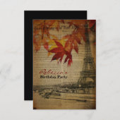 紅葉 フランス ヴィンテージ パリ 誕生日パーティー 招待状 (正面/裏面)