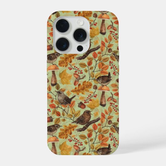 紅葉、ベリー、キノコ、ミソサザイ iPhoneケース (裏面)