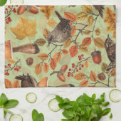 紅葉、ベリー、キノコ、レンチ キッチンタオル (折り畳み)