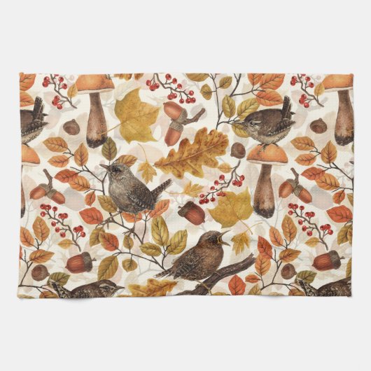 紅葉、ベリー、キノコ、レンチ キッチンタオル (横)