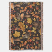 紅葉、ベリー、キノコ、レンチ スローブランケット (正面縦)