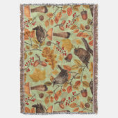 紅葉、ベリー、キノコ、レンチ スローブランケット (正面縦)