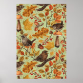 紅葉、ベリー、キノコ、レンチ ポスター (正面)