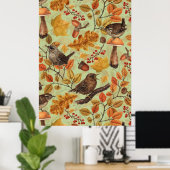 紅葉、ベリー、キノコ、レンチ ポスター (ホームオフィス)