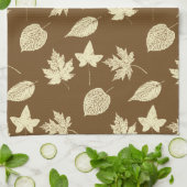 紅葉 – ベージュとチョコレートブラウン キッチンタオル (折り畳み)